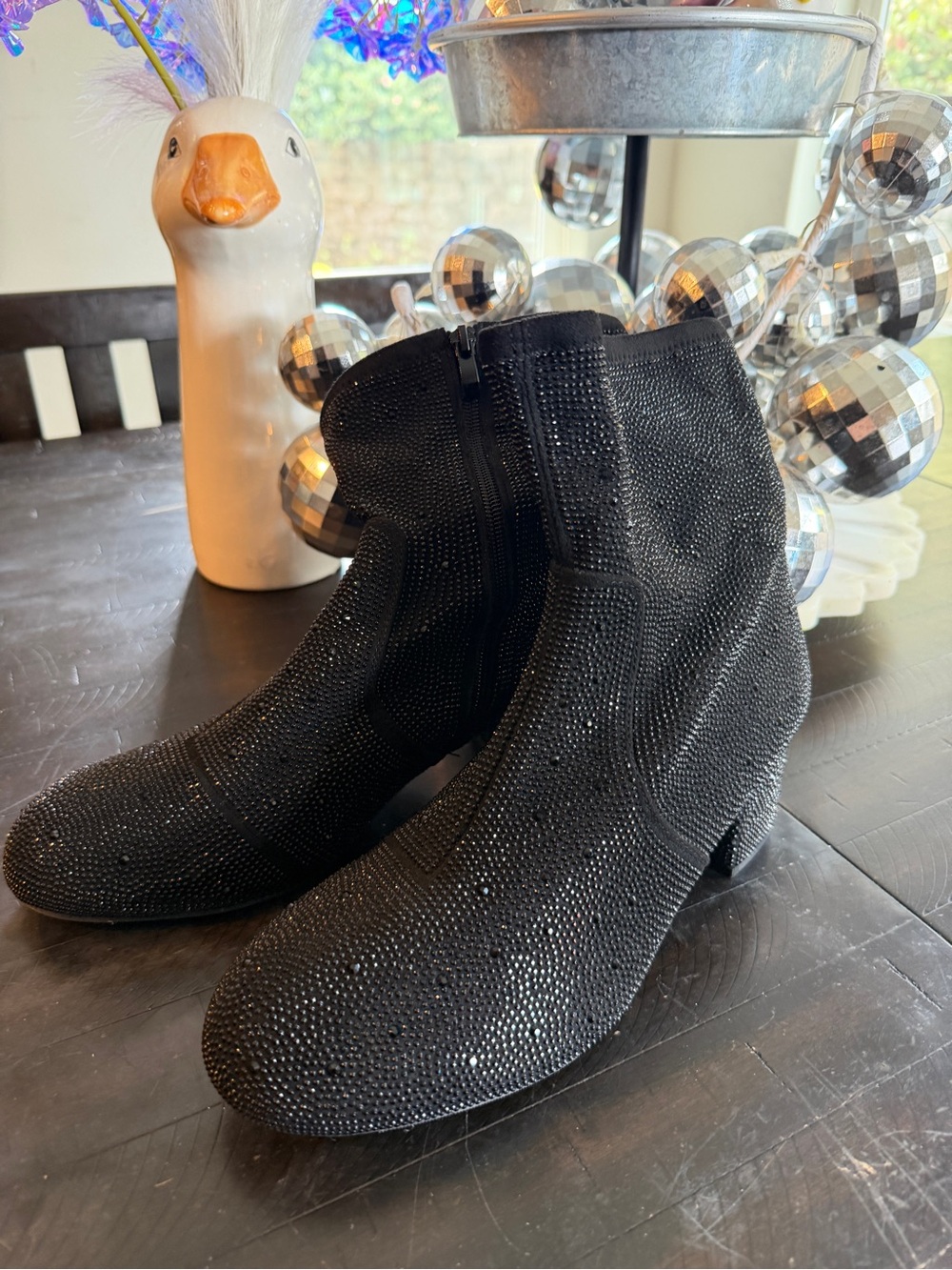 torrid Black Rhinestone Ankle Booties with Side Zip